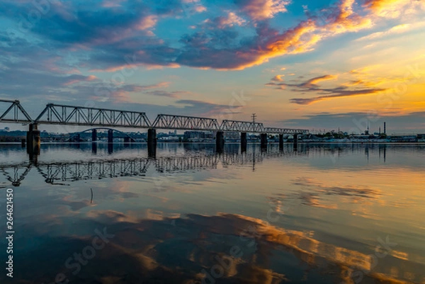 Fototapeta Railway bridge at sunset