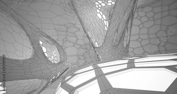 Fototapeta Abstract drawing white interior multilevel public space with window. 3D illustration and rendering.