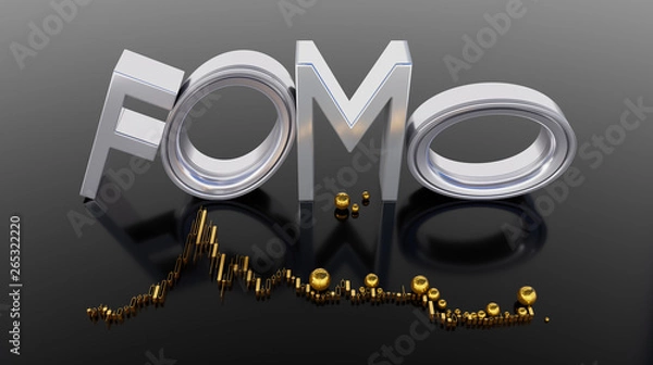 Fototapeta Fomo word as 3D text or logo concept placed on a white polished surface. 3D rendering – Ilustration. Fomo mean fear of missing out.