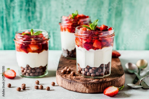 Fototapeta Yoghurt with Strawberries and Cereal