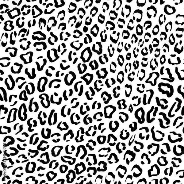 Fototapeta Vector leopard pattern in doodle style. Texture repeating seamless monochrome black white dots. Animal wild background