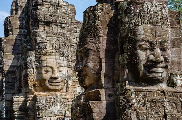 Fototapeta Smiling Faces of Bayon Temple in Angkor Thom is The Heritage of Khmer Empire at Siem Reap Province, Cambodia.