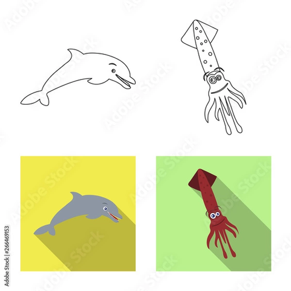 Fototapeta Vector illustration of sea and animal symbol. Set of sea and marine stock symbol for web.