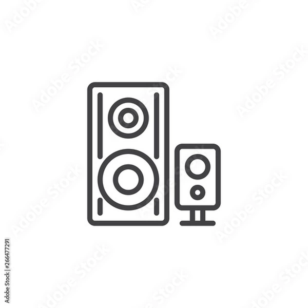 Fototapeta Audio speakers line icon. Stereo system linear style sign for mobile concept and web design. Sound speaker outline vector icon. Symbol, logo illustration. Pixel perfect vector graphics