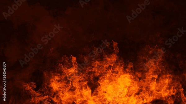 Fototapeta Fire flames texture on isolated black background. Perfect texture overlays for copy space.Design element