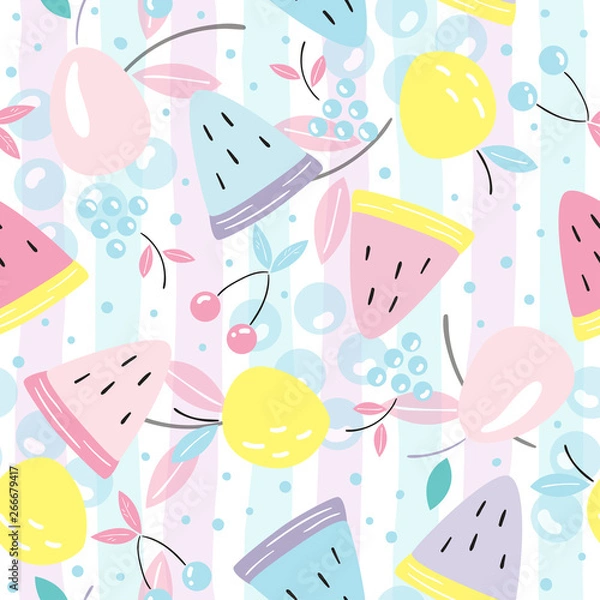 Fototapeta Seamless pattern with cute fruits vector illustration