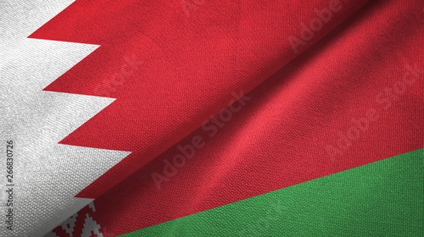 Fototapeta Bahrain and Belarus two flags textile cloth, fabric texture 