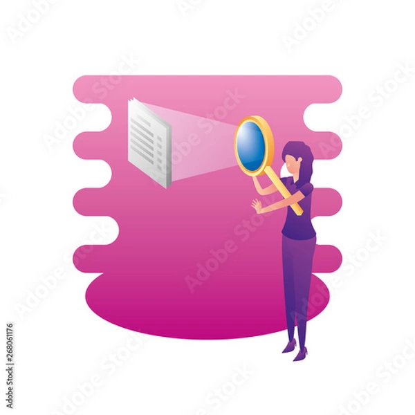 Fototapeta businesswoman with magnifying glass and documents