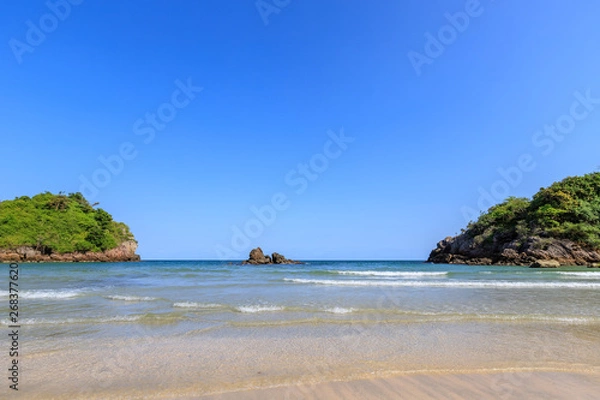 Fototapeta Clear turquoise blue sea at Bo Thong Lang Bay, Bang Saphan district, Prachuap Khiri Khan, Thailand