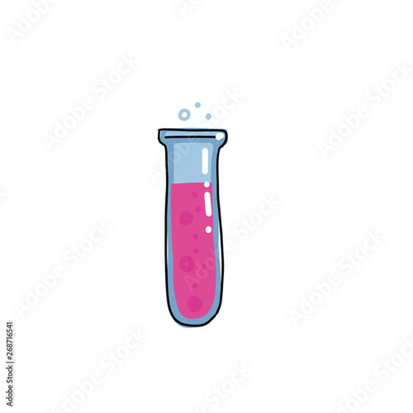 Fototapeta Test tubes vector color outline sketch icon isolated on white background. Hand drawn bulb with pink bubble liquid . Test tubes sketch icon for infographic, website or ap, Glass bottles with pink water