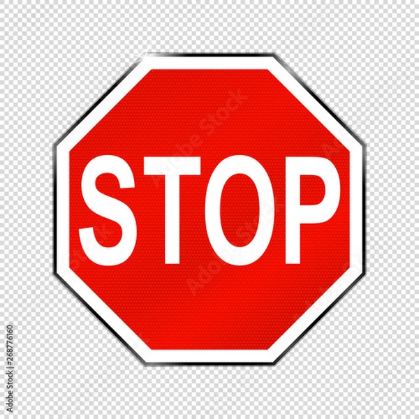 Fototapeta Textured Stop Sign - Red Shining Vector Illustration - Isolated On Transparent Background