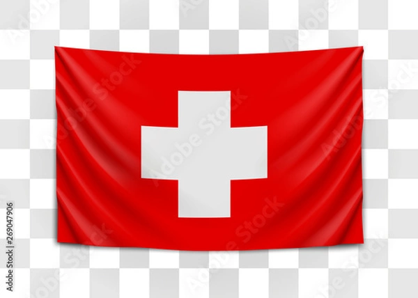 Fototapeta Hanging flag of Switzerland. Swiss Confederation. National flag concept.