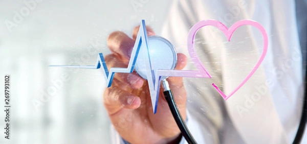 Fototapeta Doctor holding a 3d rendering medical heart curve