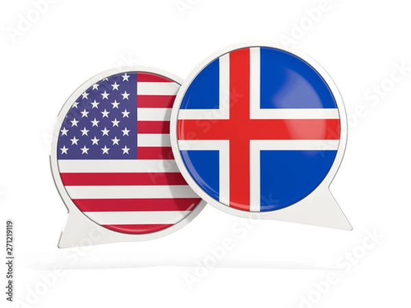 Fototapeta Flags of United States and iceland inside chat bubbles