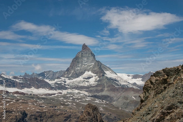 Fototapeta Panorama of Matterhorn mountain, scene in national park Zermatt