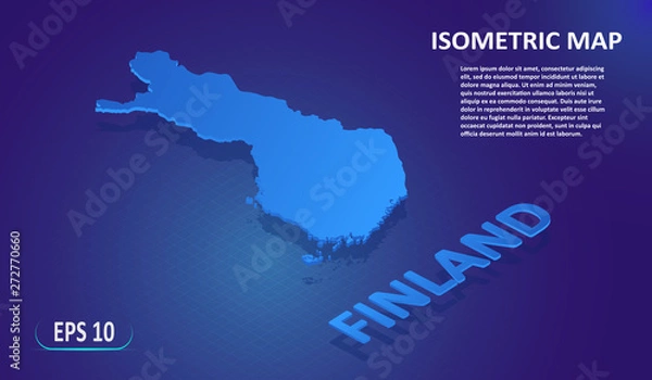 Fototapeta Isometric map of the FINLAND. Stylized flat map of the country on blue background. Modern isometric 3d location map with place for text or description. 3D concept for infographic. EPS 10