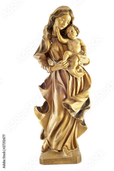 Fototapeta Ancient wooden statue of the Madonna