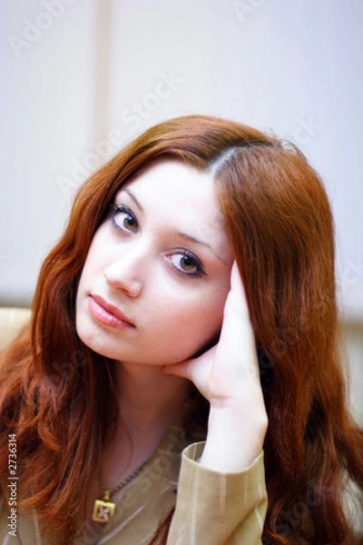 Fototapeta portrait of girl with reddish hair in office