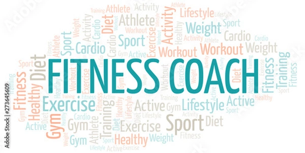 Fototapeta Fitness Coach word cloud. Wordcloud made with text only.