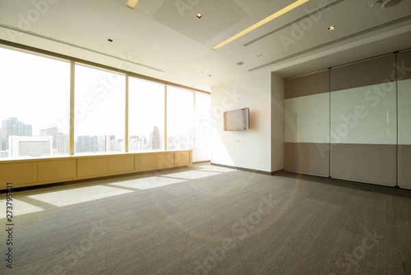 Fototapeta Space of meeting - co space working office room for background with flare lighting