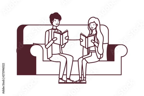 Obraz couple sitting on chair with book in hands