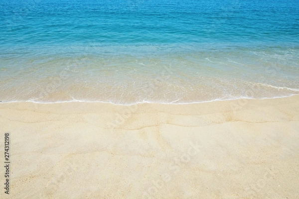 Fototapeta Beautiful panoramic view of sandy beaches somwhere in Algarve, Portugal. Copy space for text, clean turquoise Ocean water background.