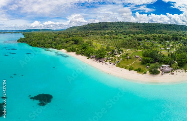 Fototapeta Port Orly sandy beach with palm trees, Espiritu Santo Island, Vanuatu.