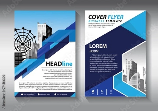 Fototapeta Brochure design, cover modern layout, annual report, poster, flyer in A4 with colorful triangles, geometric shapes for tech, science, market with light background