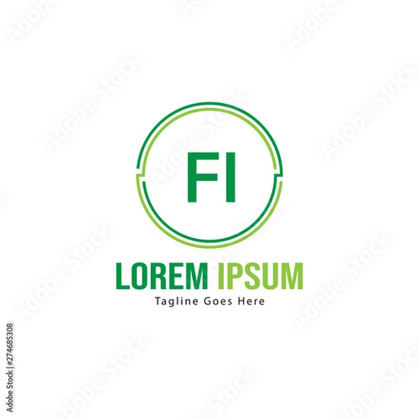 Fototapeta Initial FI logo template with modern frame. Minimalist FI letter logo vector illustration