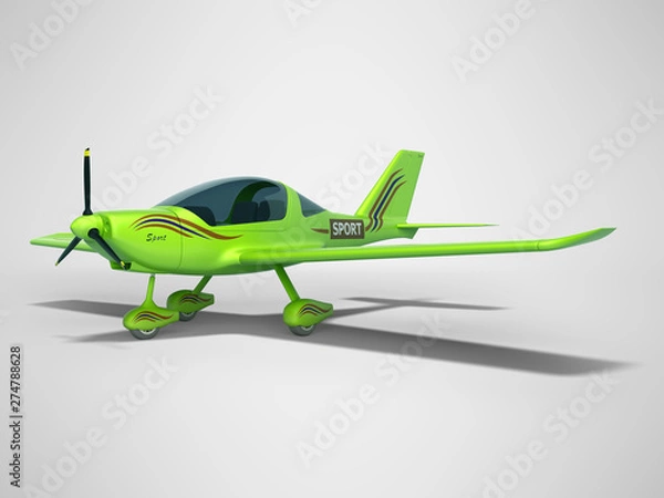 Fototapeta Green light plane 3d render on gray background with shadow