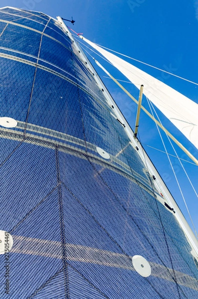 Obraz Sail of a Catamaran sailing boat against clear blue sky