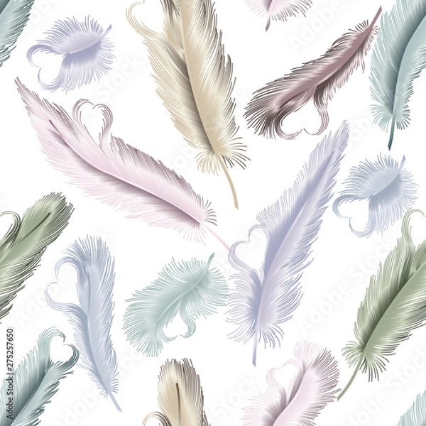 Fototapeta Seamless pattern with feathers-hearts. Vector illustration. EPS 10