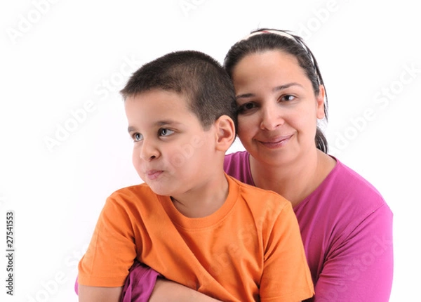 Fototapeta Deep feelings of a little boy and his mother