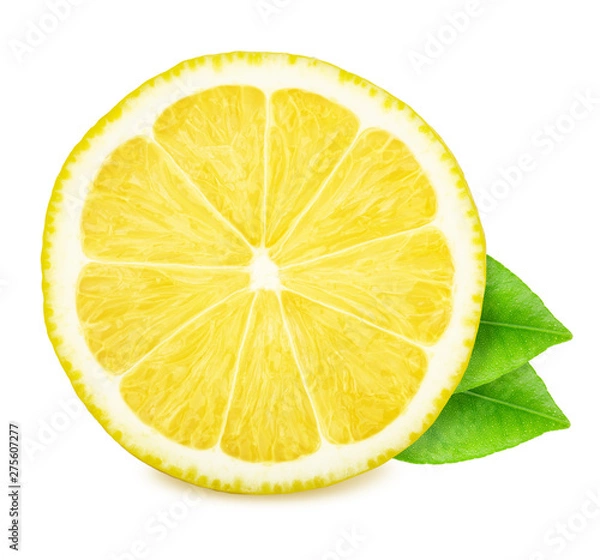 Fototapeta Half of lemon with leaves isolated on white background.