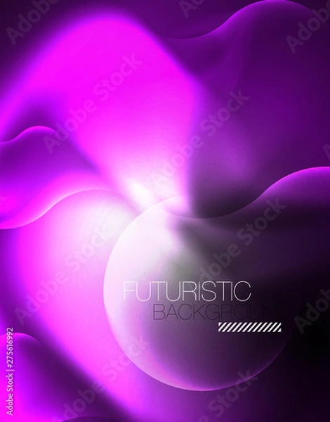 Fototapeta Shiny metallic neon waves vector design