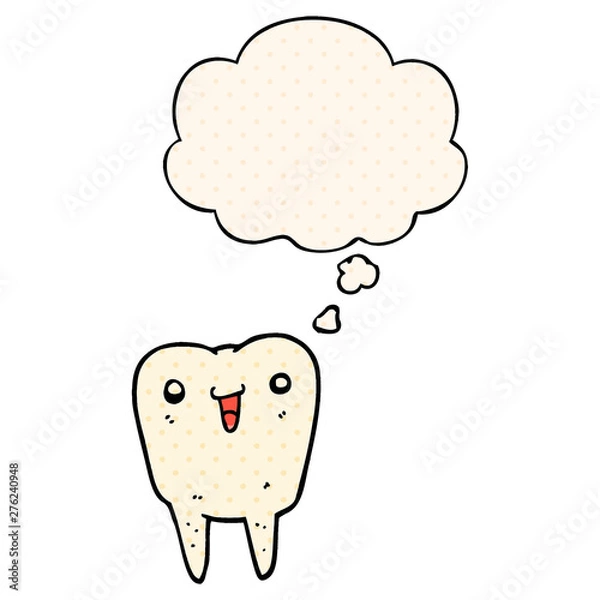 Fototapeta cartoon tooth and thought bubble in comic book style