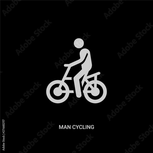 Fototapeta white man cycling vector icon on black background. modern flat man cycling from behavior concept vector sign symbol can be use for web, mobile and logo.