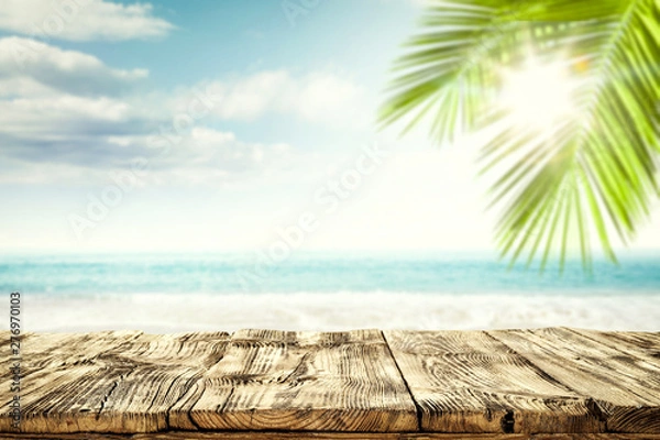 Fototapeta Desk of free space and summer beach background 