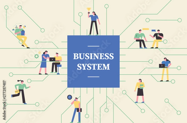 Fototapeta Business characters working in the layout of the semiconductor chip concept.