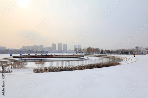 Fototapeta Urban buildings in the snow, China