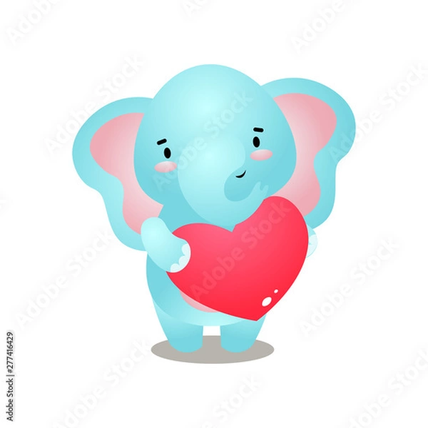 Fototapeta Cute elephant make a gift of heart shaped chocolate