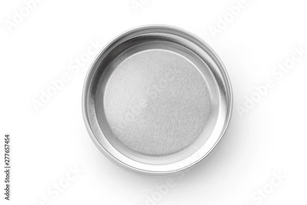 Fototapeta Empty metal jar container isolated on white background. Container for tea, spices, cosmetic or food. Top view.