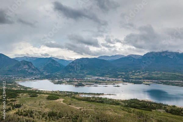 Fototapeta Aerial view of the lake in the Rocky Mountains