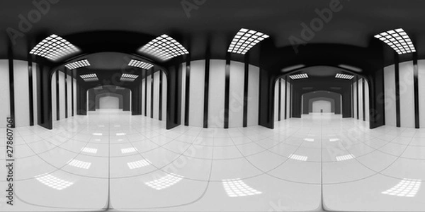 Obraz 8K HDRI map, spherical environment panorama background, modern high contrast interior light source rendering, huge industrial hall (3d equirectangular rendering)