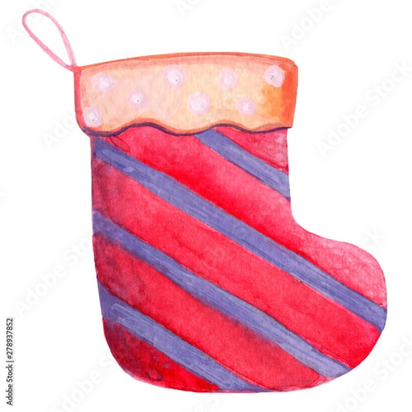 Fototapeta  Sock. Christmas. Merry Christmas. watercolor illustration