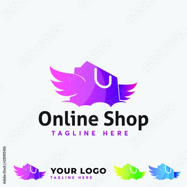 Fototapeta shopping bag with wing in cloud logo template