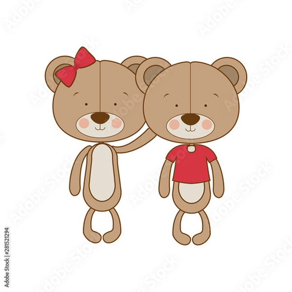 Fototapeta cute couple of bears in love on white background