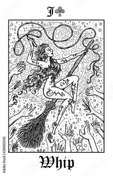 Obraz Whip. Tarot card from vector Lenormand Gothic Mysteries oracle deck.