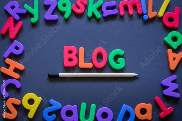 Fototapeta Colorful Alphabet Letters Spelling Blog on a Black Background