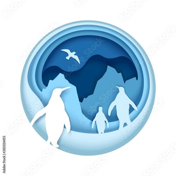 Fototapeta Antarctic, vector illustration in paper art style